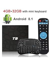 Caja de TV Android HAOSIHD T9 Android 8.1 TV Box con mando a distancia y mini teclado, 4 GB RAM 32 GB ROM RK3328 Quad core, compatible con 4K Full HD 2,4 GHz WiFi BT 4.1 Smart TV Box