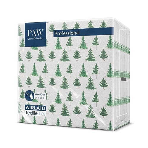 PAW - Airlaid Servietten (40 x 40 cm) I 50 Stück I Perfekt für Weihnachten, Winter, Feiertage I Heiligabend Winterzeit Tischdekoration I Airlaid-Servietten Stoffähnlich - Nadelwald I Conifer Forest