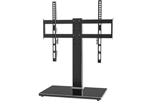 HEMUDU Universal TV Stand - Table Top TV Stand for 27-60 inch LCD LED TVs - 6 Level Height Adjustable TV Base Stand with Tempered Glass Base & Wire Management, VESA 400x400mm