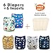 babygoal Baby Boy Cloth Diapers 6 Pack with 6pcs Inserts and Wet Bag, Reusable Waterproof Diaper Covers for Toddlers with Snap Closure