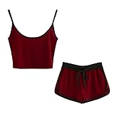 SSYUNO Women 2 Piece Outfits Halter Sleeveless Crop