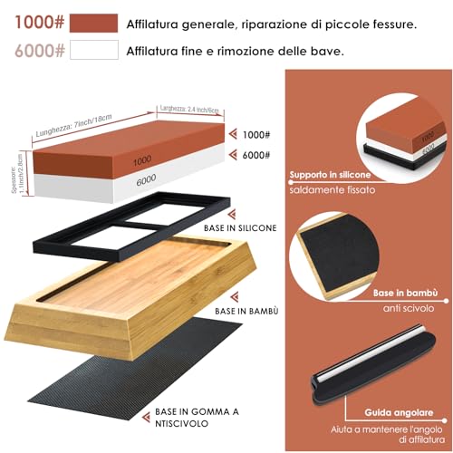 SHAN ZU Knife Sharpening Stone, 1000/6000 Japanese Grit Knife Sharpening Stone, 2-in-1 Professional Sharpening Stone with Angle Guide & Non-Slip Silicone Holder