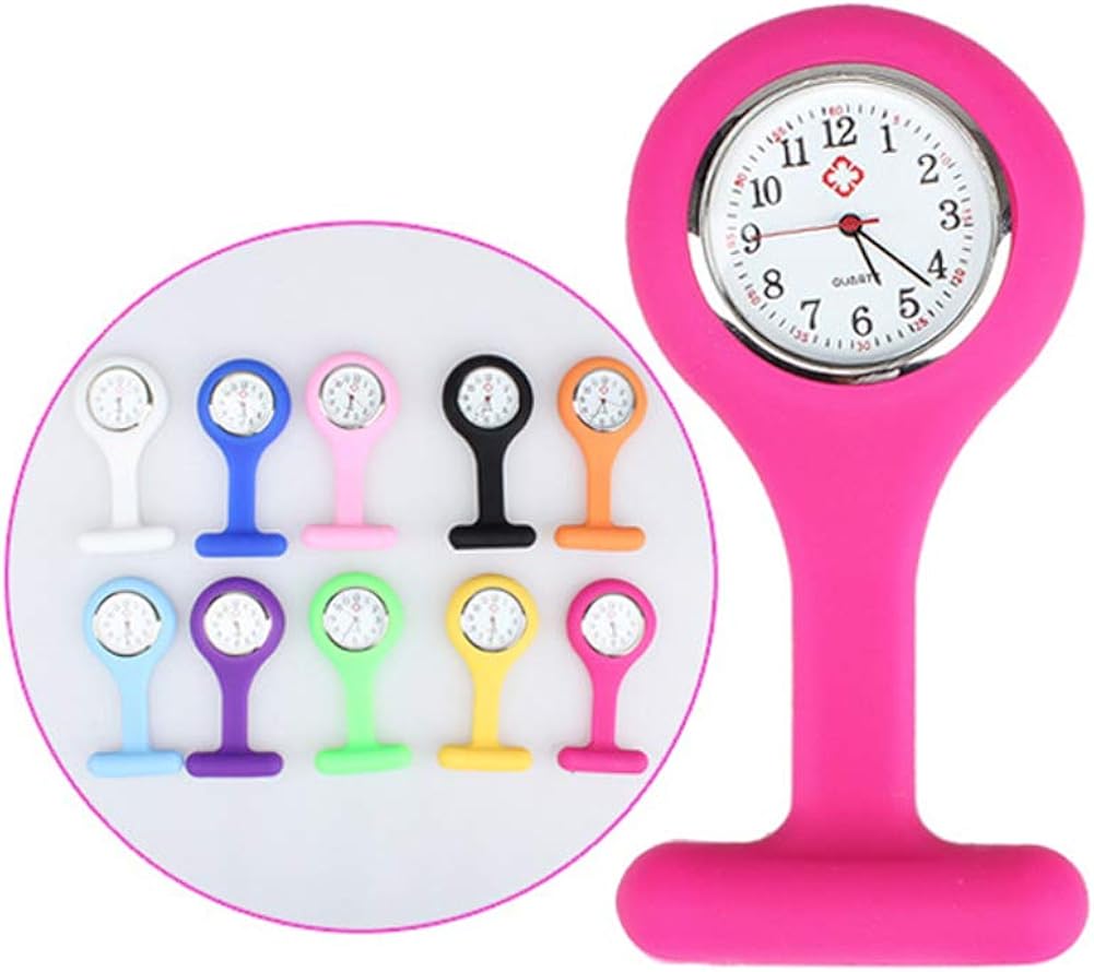 Fob Watches for Nurses, 10 Pcs/Set Clip on Nurse Watches for Women Men, Unisex Portable Silicone Clip-on Quartz Watches with Second Hand for Doctor: Watches