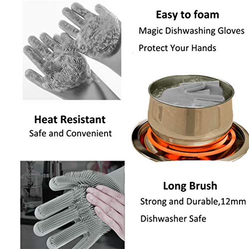 Magic Silicone Dishwashing Gloves Scrubbing Cleaning-Dish Wash Silicone Reusable Sponge Gloves with Scrubber,Great for Washing Dish,Kitchen,Car,Bathroom and More(1 Pair) - Thumbnail 2