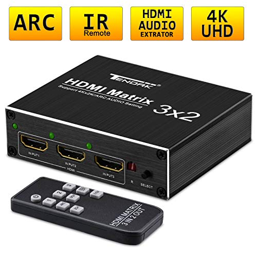 HDMI Matrix Switch 3X2 - Tendak 4K x 2K 3 in 2 Out HDMI Switch Splitter with Optical & L/R HDMI Audio Extractor Support ARC with IR Remote Control & Power Adapter - Thumbnail 7