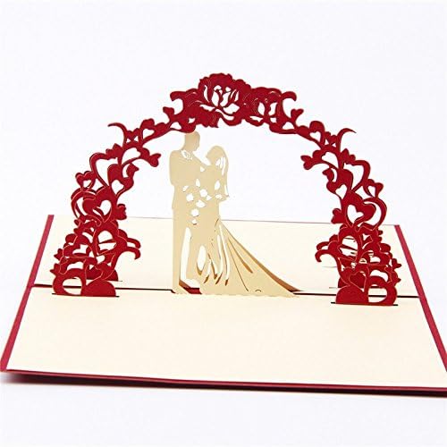 3D Pop Up Handmade Cards Creative Greeting Cards Papercraft (Wedding Greeting Card Red)