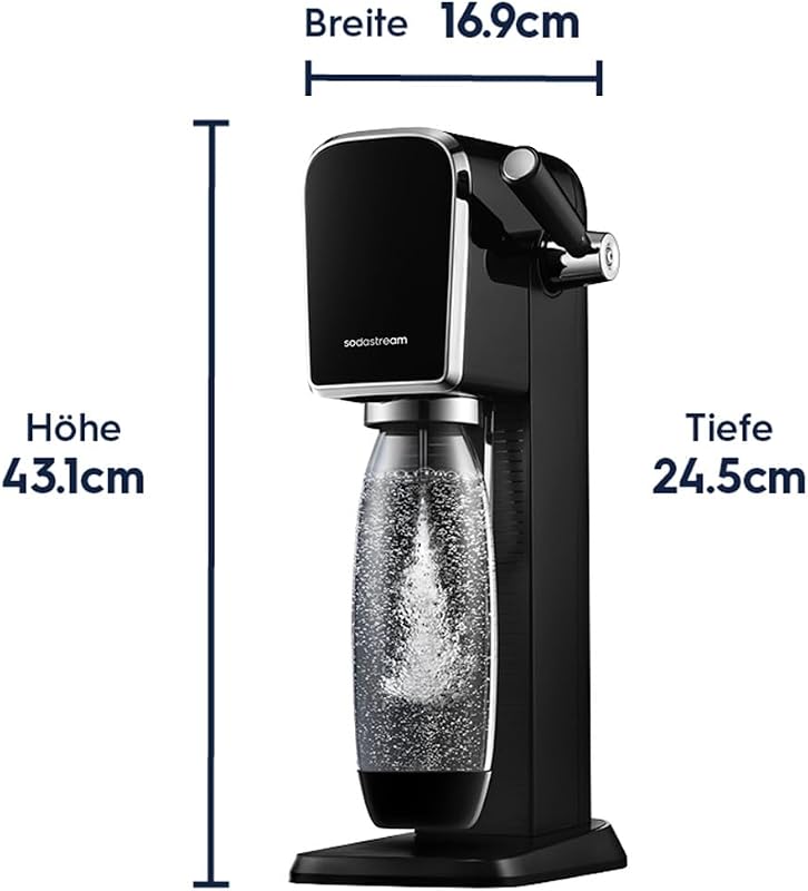 Wassersprudler ART mit CO2-Zylinder und 1x 1L spülmaschinenfeste Kunststoff-Flasche, Höhe 44cm, Schwarz, 44 cm