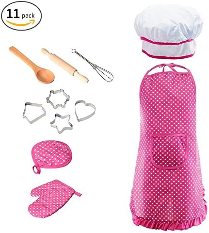 Huang Chef Set Childrens Cooking Play Set for Girls with Apron, Hat and Other Accessories for Toddlers Career Role Play for Children Vorgeben Play 11 Pieces Large Gift