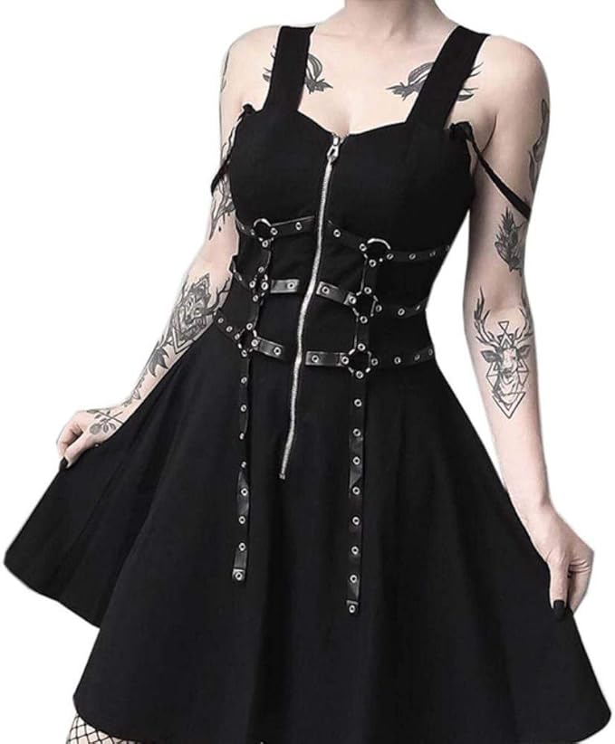 HEYJO1 Fashsiualy Women Dresses Gothic Party Dress Sleeveless Bandage