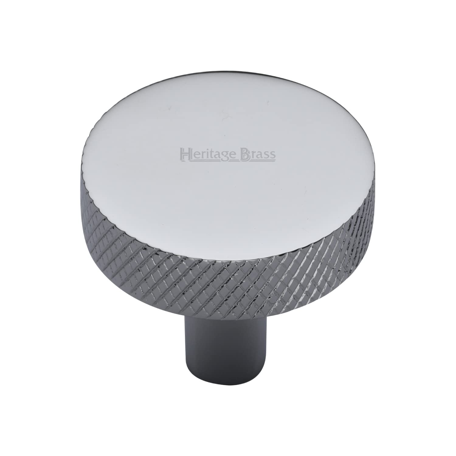 HERITAGE BRASS Cabinet Knob | Luxury Knurled Disc Design Drawer Knob | Handle for Cupboard Doors, Wardrobes and Furniture - Polished Chrome Finish, 32 Millimetre
