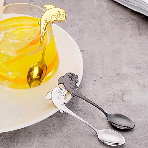 Coffee Spoons Ansaw 4-inches Dolphin mini Coffee Spoons Hanging Cup Spoons Stainless Steel Teaspoon Tea Spoons Dessert Spoon Set of 4