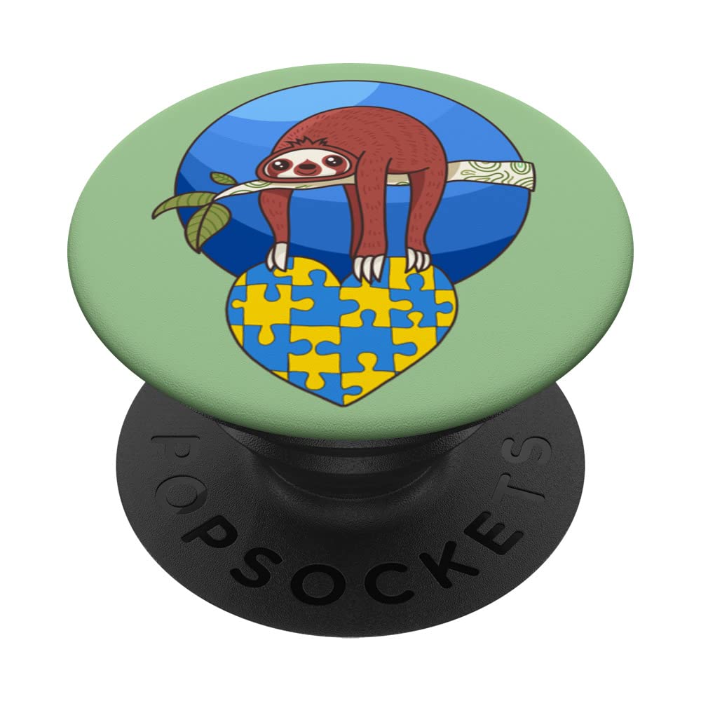 Down Syndrome Cute Sloth holding heart, Down Syndrome Day PopSockets Swappable PopGrip