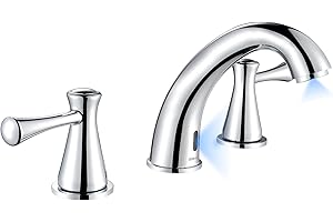 GOESMO Touchless Bathroom Faucet for 3 Holes with 3 Handles, Controlling Temperature & Adjustable Water Flow, Short & Long Induction Modes, Auto Motion Sensor Chromed Bathroom Faucet Set 29180