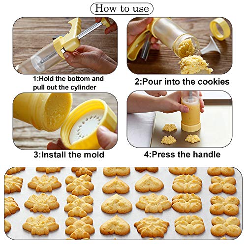 Cookie Press Gun,2019 Cookie Press with 2 Macaroon Baking Mat Sheets,16 Decorative Stencil Discs and 6 Icing Tips,2 Cleaning Brush,100ml Measuring Cup for Cookies and Biscuit and Churro Maker