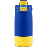 Ello Kids Colby 12oz Stainless Steel Insulated Water Bottle with Straw and Built-In Silicone Coaster Carrying Handle and Leak-Proof Locking Lid for School Backpack, Lunchbox, and Outdoor Sports
