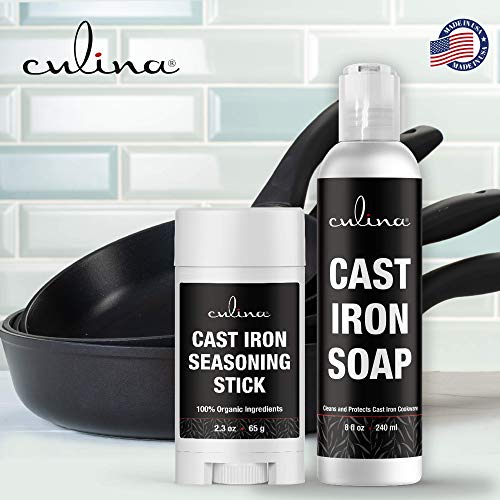 Culina Cast Iron Seasoning Stick & Soap & Stainless Scrubber & brush