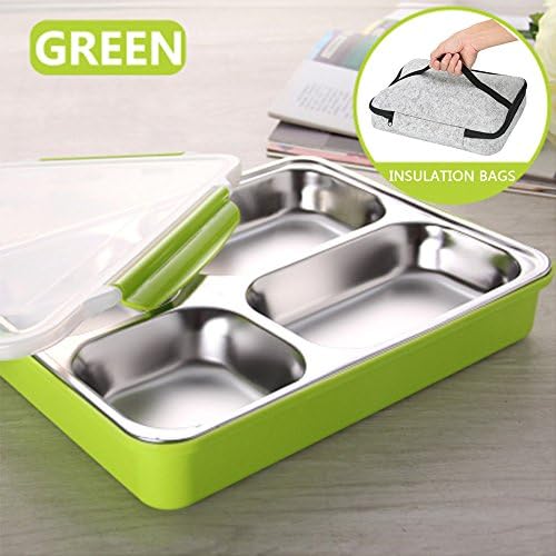 Stainless Steel Adults Lunch Bento Box Leak Proof Container with Portable Insulation Bags for Outdoor/Picnic/School/Office, Green