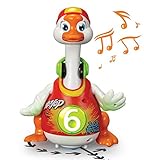 ToyThrill Singing, Dancing Musical Goose Baby Toy - Flashes Lights, Plays 3 Hip Hop Songs, Glides Across Floor - Stimulating, Fun Game for Toddlers and Babies - Orange