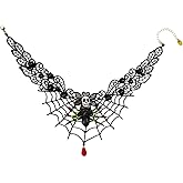 Niaspi Black Lace Spider Web Choker Necklace for Women Gothic Skull Spiders Red Crystal Charm Pendant Collar Necklace Halloween Party Clothing Accessories