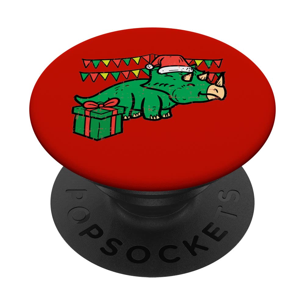 Christmas Triceratops Santa Cute Xmas Dino Boys Kids Toddler PopSockets Swappable PopGrip