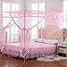 JQWUPUP Pink Canopy Netting for Bed - 4 Corner Canopy for Beds, Canopy Bed Curtains, Bed Canopy for Girls Adults, Bedroom Decor (Full Size, Pink)