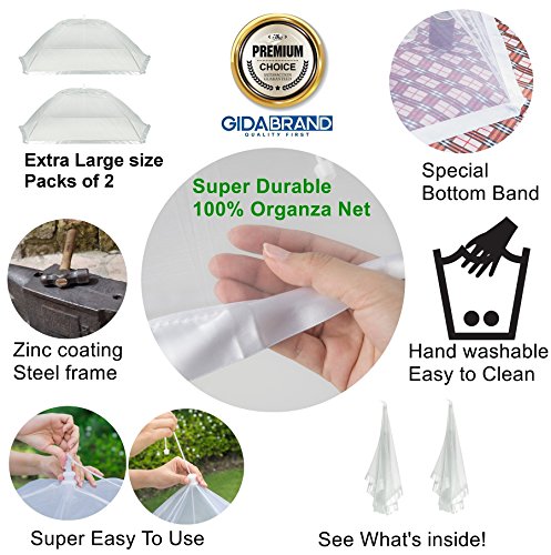 (2 Pack) Luxury Large Food Cover Tent | 100% Organza Net Highly Durable and Nontoxic | 2 Set of Extra Large Picnic Food Cover Mesh | Perfect Giant Outdoor Food Cover to Keep Insect and Fly Away