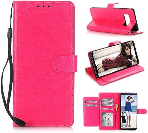 Samsung Galaxy Note 8 Wallet Case, GPROVA [Kickstand Feature] Genuine Leather Wallet Case Flip Book Design with Card Slot and Stand Protector for Samsung Galaxy Note 8 (Rose Red)