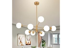 Deyidn Sputnik Chandelier, Gold Modern Chandeliers, Mid Century Ceiling Lighting Fixture 8-Lights with Milk White Glass Shade for Living Room, Kitchen, Bedroom, Dining Room, and Farmhouse