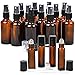 Youngever 16 Pack Essential Oil Glass Bottles, 12 Black Fine Mist Amber Glass Spray Bottles (2 Ounce), 4 Amber Stainless Steel Roller Bottles (0.34 Ounce), 2 Clear Plastic Transfer Pipettes