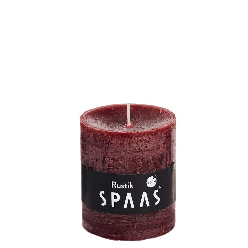 Spaas 8 Rustic Unscented Pillar Candles 68/80 mm, 30 Hours, Wine Red