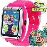 TURNMEON Smart Watch for Kids- [SIM Card Include] Kids Smartwatch Phone with 12/24 H, Valentines Gift for Kids,Toddler Game Electronic Wrist Watch SOS Gizmos Camera Birthday【Extra 2 Battery】- Pink