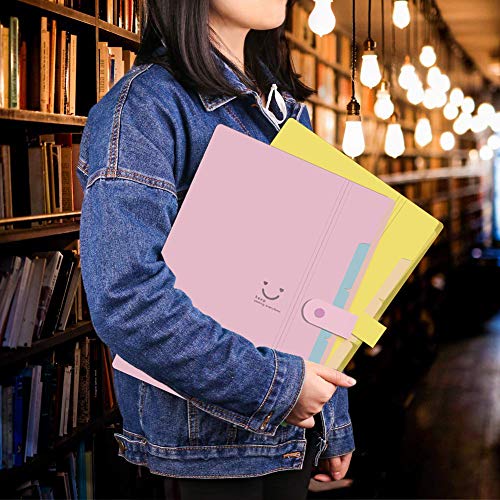 Expanding File Folder 5 Pocket, 3 Pack Plastic A4 Letter Size Accordion Document Organizer, with 48 Pcs File Folder Labels and 1 Pcs Waterproof Zipper File Bag for Office School Classroom Supplies