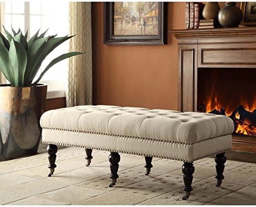 Linon 50-inch Francesca Cream Linen Tufted Bench with Espresso Legs