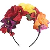 QUUPY Mexican Flower Crown Headband Halloween Hairband Rose Flower Crown Headpiece Floral Hair Accessories for Cosplay Carnival Party Beach Vacaton Stage Performances