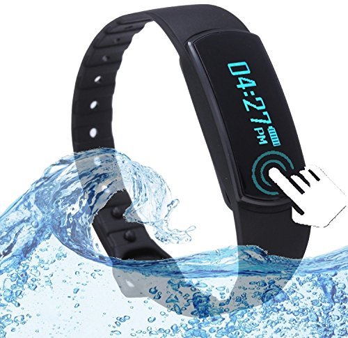 SinoPro Bluetooth Fitness Tracker Smart Bracelet Wristband with Touch Screen Sleep Monitor Pedometer Activity Tracker Call Reminder Remote Capture Functions for iPhone and Android Smartphones (Black)