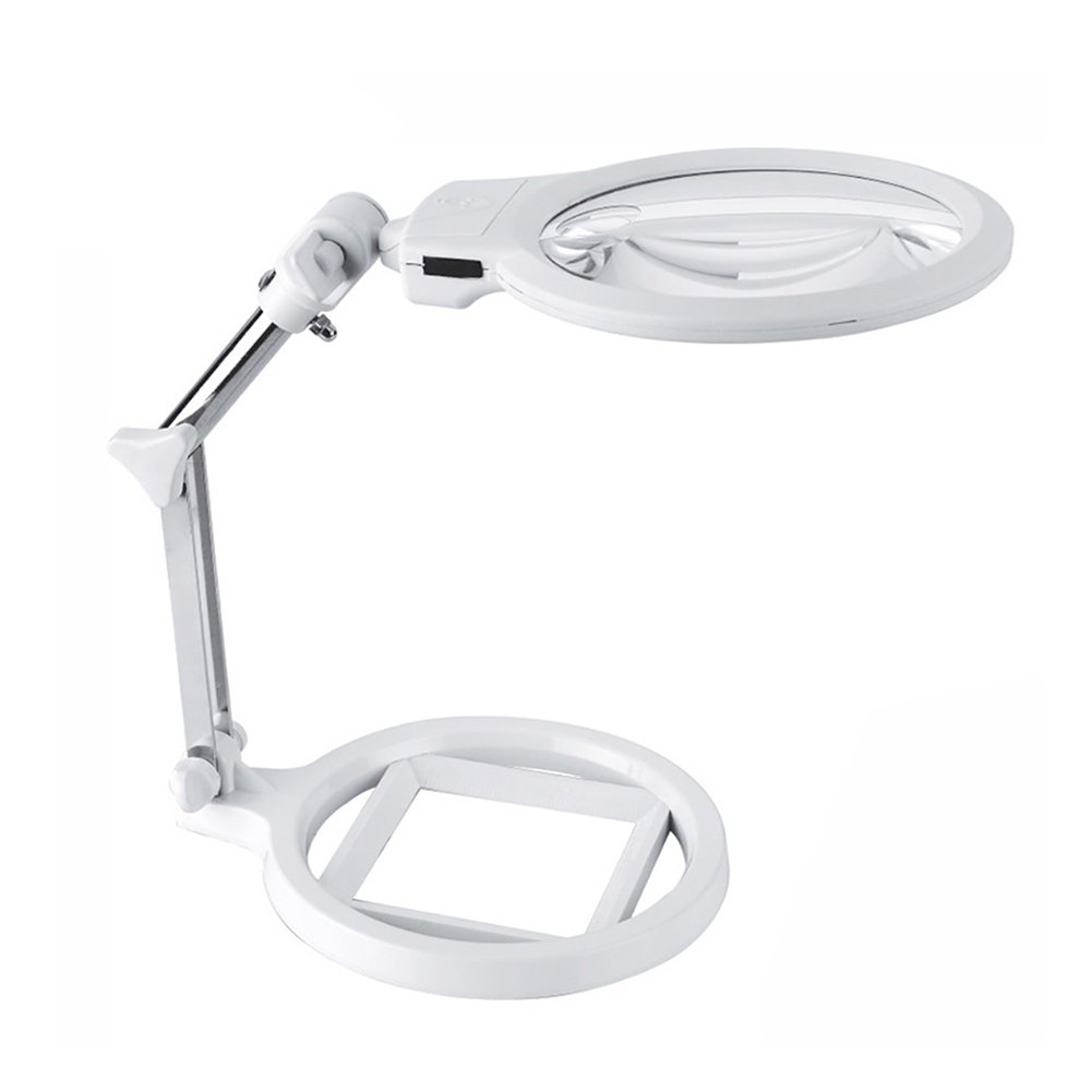 2.5 X 5X Folding Desktop Magnifier 2 LED Lamp Illuminated Magnifier Hands Free Magnifying Glass Adjustable Reading Magnifying Glass for Reading Inspection Close Work Repair Hobby