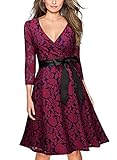 MissMay Women's Vintage Floral Lace Deep V-Neck Bow Cocktail Swing Dress