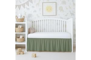 LOVE2SLEEP Dust Ruffle Crib Skirt, 100% Egyptian Cotton 800 Thread Count, Mini Crib Size (24" x 38"+10") Inch Drop Toddler Bed Skirt for Baby Boys or Girls - Sage Solid