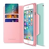iPhone 6S Wallet Case, Maxboost [Elegance Series] iPhone Wallet Cover for iPhone 6 / 6S Protective PU Leather Card Case w/3 Card Slots + Side Pocket Flip Magnetic - Light Teal/Pink