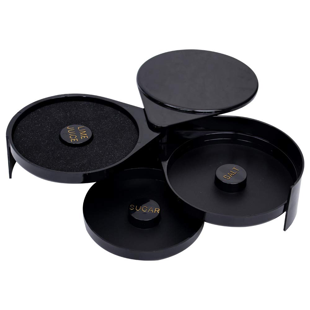 3 Tier Bar Rimmer Rotating Trays, Salt Sugar Lemon Juice Rim for Cocktail Bartender for Margaritas Martini, Plastic