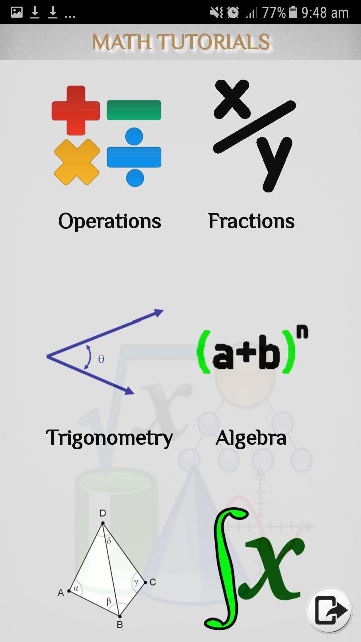 Math tutorials Appstore for Android