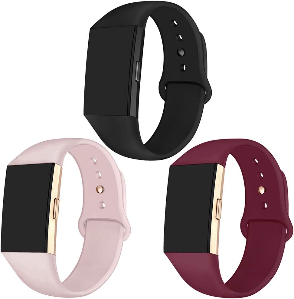 GHIJKL 3 Packs Sport Bands Compatible with Fitbit Charge 2, Soft Silicone Adjustable Replacement Wristbands for Fitbit Charge 2, Women Men, Large Small