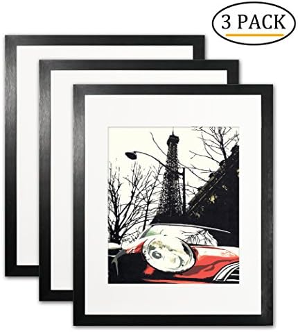 Ohbingo 11x14 Picture Photo Frames with Mat for 8x10 Wall and tabletop Display Black Set of 3 Pack
