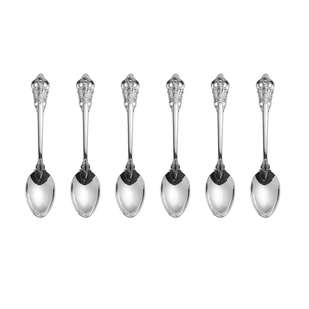 ZFQ 6-Piece 18/10 Stainless Steel Tea Spoon Dessert Spoon, 6.38 Inches, Mirror Polishing, Dishwasher Safety, Silver