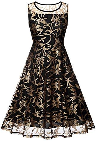 Womenโs 1920s Gold Vintage Dress Sequin Sleeveless V-Neck Party Cocktail Evening Prom 50s Dress for Women