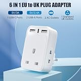 Aodeng UK to EU Travel Adapter 2 Pack with 3 USB Ports Type E/F Shaver Adapters view 3