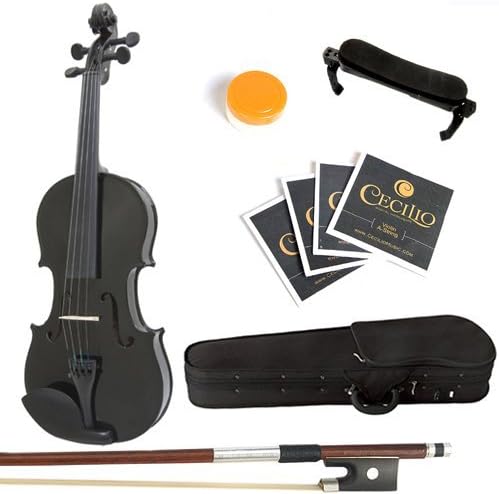 Mendini Solid Wood Violin with Hard Case, Bow, Rosin and Extra Strings (1/8, Black)
