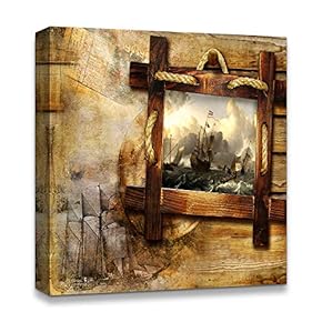 Canvas Wall Art Antique Sail and Historical Theme Painting Artwork for Home Prints Framed - 12x12 inches