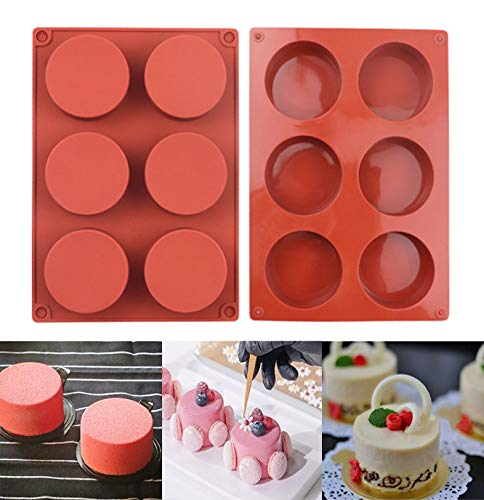 2PCS Round Cylinder Cookie Mold, BREEZO Chocolate Candy Mold, Silicone Baking Moulds for Sandwich Cookies Muffin Cupcake Soap Brownie Cake Bread Pudding and Jello (6-Cavity)