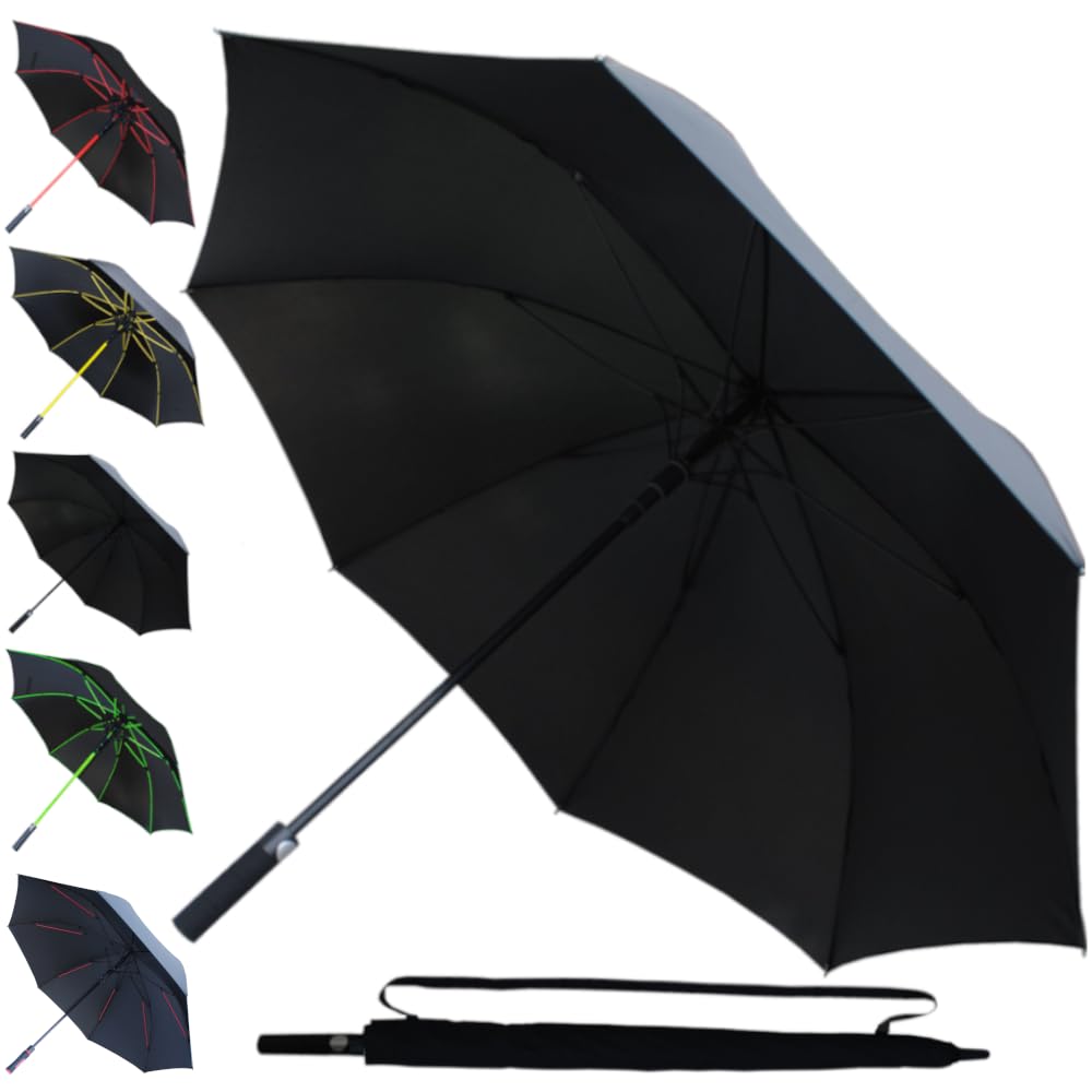 60MPH Golf Umbrella Windproof - Strong Umbrella Large and Rainproof Big - StormDefender Jumbo - Best for Size - Reinforced Frame - Non Slip Handle - Auto Open - Black Ribs